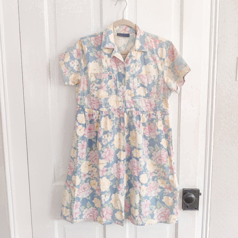 Karen Scott Floral Midi Dress - Blue and Pink